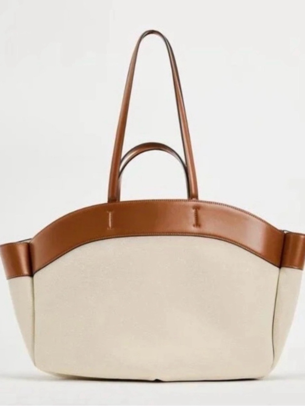 ZARA Elegant Tan and Cream Women's Tote Bag